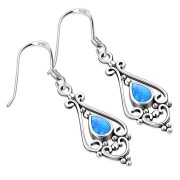 Synthetic Azure Opal Drop Silver Earrings, e431